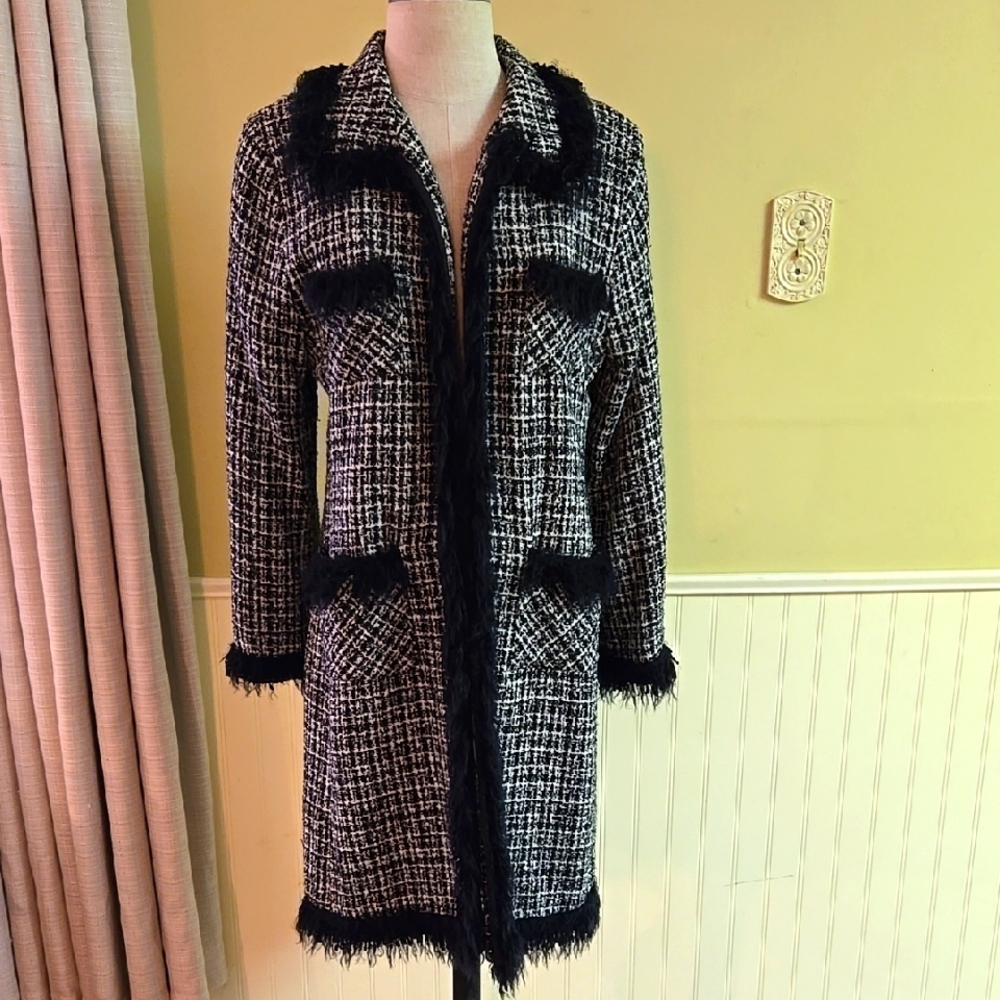 Black and White Tweed Coat Size M